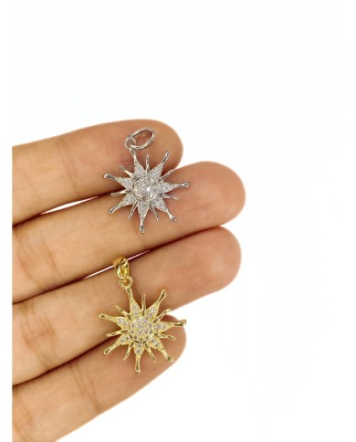 Pirinç Zirkon Mineli Güneş Kolye Bileklik Ucu Charm Gümüş 1 Adet