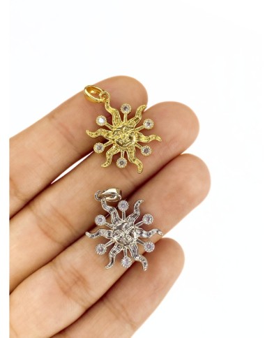 Pirinç Zirkon Taşlı Yüzlü Güneş Kolye Bileklik Ucu Charm Altın 1 Adet