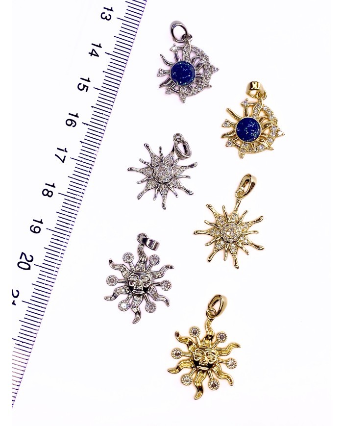 Pirinç Zirkon Taşlı Yüzlü Güneş Kolye Bileklik Ucu Charm Gümüş 1 Adet