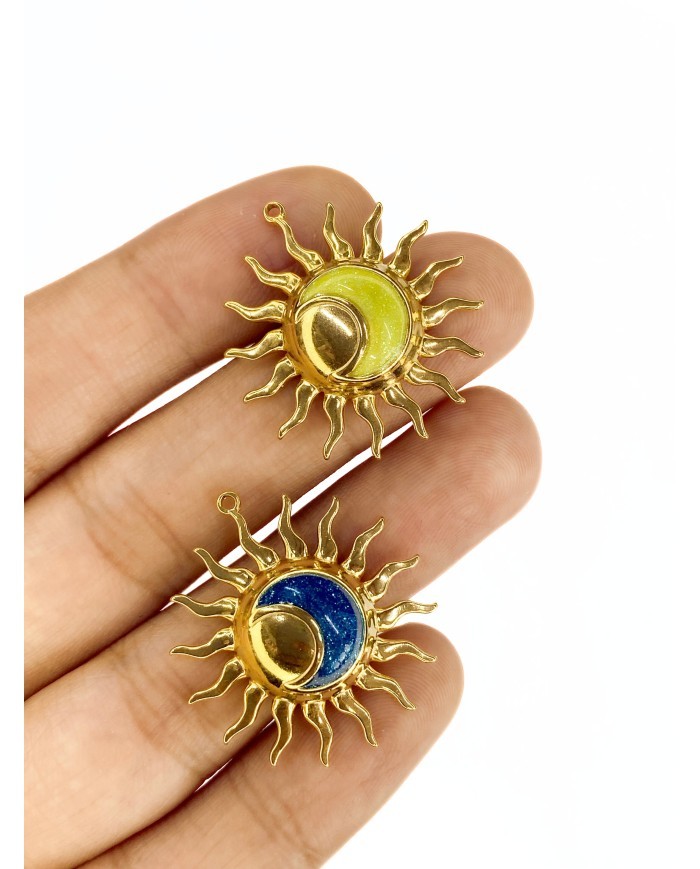 Çelik Mineli Güneş Kolye Bileklik Ucu Charm Altın Sarı 1 Adet