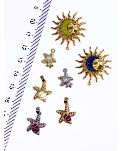 Çelik Mineli Güneş Kolye Bileklik Ucu Charm Altın Sarı 1 Adet