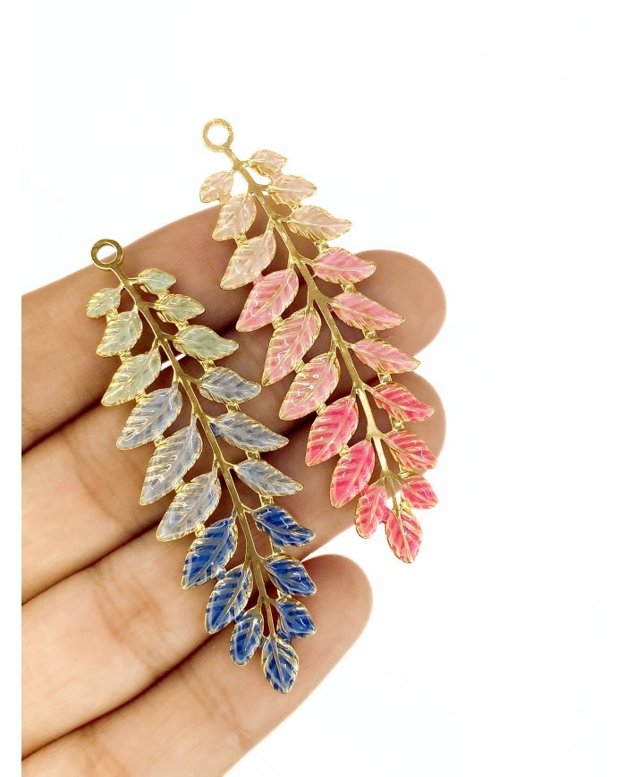 Çelik Mineli Plaka Yaprak Kolye Bileklik Ucu Charm Pembe 1 Adet