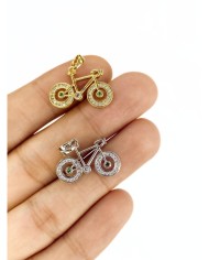 Pirinç Zirkon Taşlı Bisiklet Kolye Bileklik Ucu Charm Altın 1 Adet