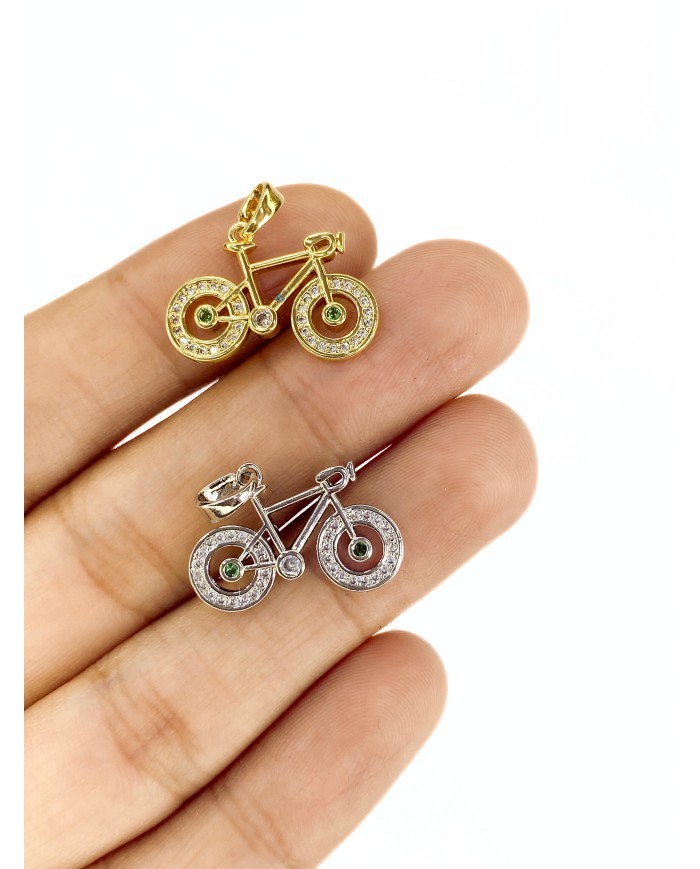 Pirinç Zirkon Taşlı Bisiklet Kolye Bileklik Ucu Charm Gümüş 1 Adet