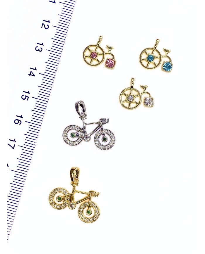 Pirinç Zirkon Taşlı Bisiklet Kolye Bileklik Ucu Charm Mavi 1 Adet