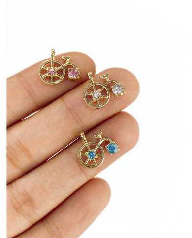 Pirinç Zirkon Taşlı Bisiklet Kolye Bileklik Ucu Charm Pembe 1 Adet