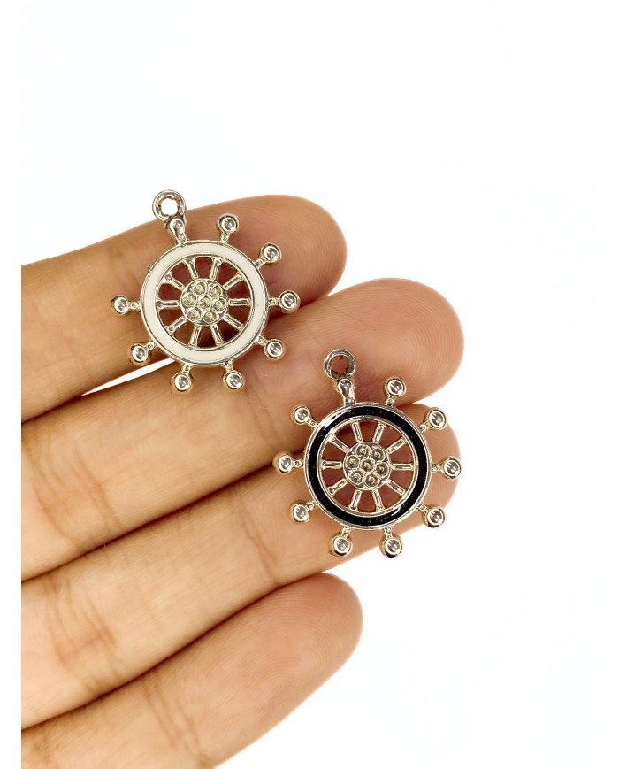 Pirinç Zirkon Mineli Gemi Dümeni Kolye Bileklik Ucu Charm Beyaz 1 Adet