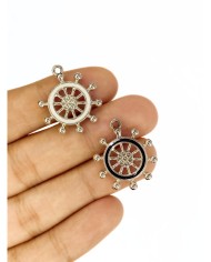 Pirinç Zirkon Mineli Gemi Dümeni Kolye Bileklik Ucu Charm Beyaz 1 Adet