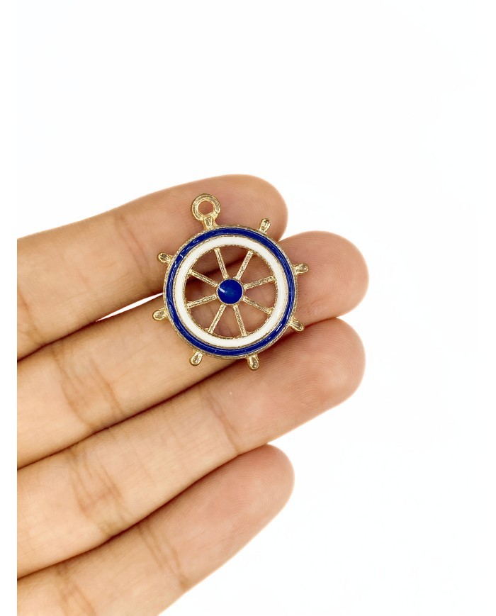 Pirinç Zirkon Mineli Gemi Dümeni Kolye Bileklik Ucu Charm Lacivert 1 Adet