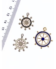 Pirinç Zirkon Mineli Gemi Dümeni Kolye Bileklik Ucu Charm Lacivert 1 Adet