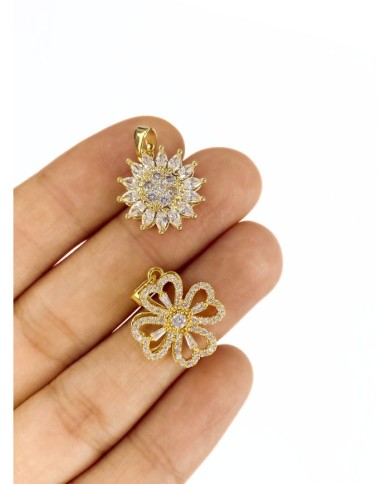 Pirinç Zirkon Taşlı Stes Çarklı Çiçek Kolye Bileklik Ucu Charm Altın 1 Adet