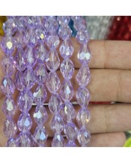 8mm İpe Dizili Damla Kristal Boncuk Şeffaf Açık Lila - 1 Dizi