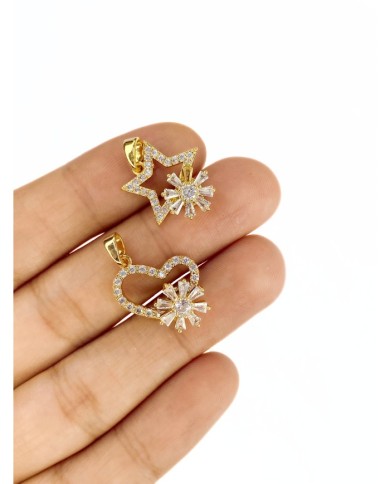 Pirinç Zirkon Taşlı Stes Çarklı Kalp Kolye Bileklik Ucu Charm Altın 1 Adet