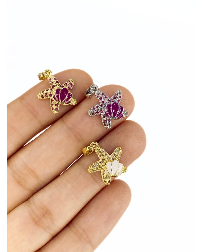 Pirinç Zirkon Taşlı Deniz Yıldızı Kolye Bileklik Ucu Charm Altın Şeffaf 1 Adet