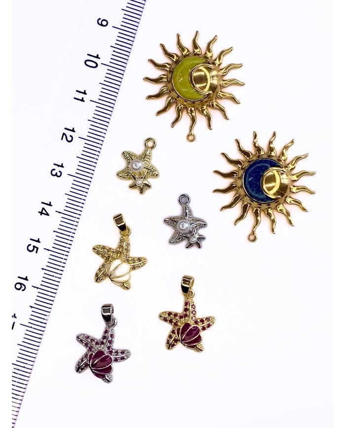 Pirinç Zirkon Taşlı Deniz Yıldızı Kolye Bileklik Ucu Charm Altın Şeffaf 1 Adet