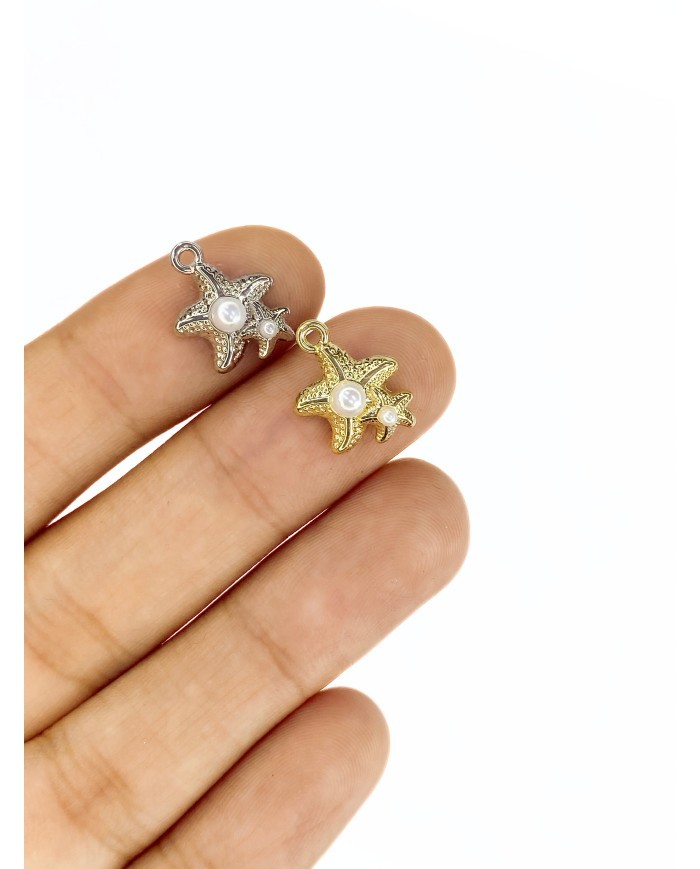Pirinç Zirkon Mineli İncili Deniz Yıldızı Kolye Bileklik Ucu Charm Gümüş 1 Adet