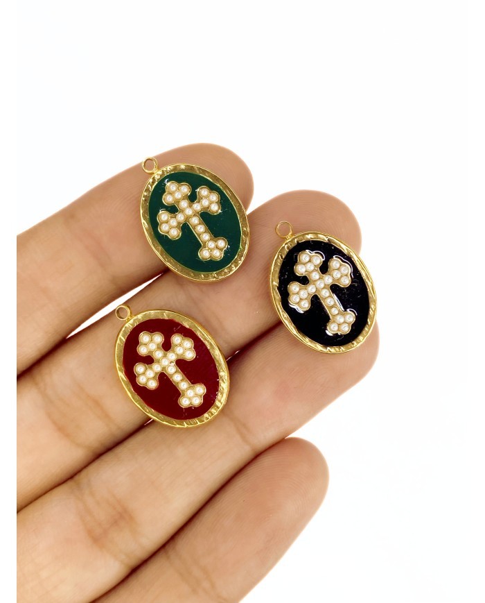 Çelik Mineli İncili Plaka Hac Kolye Bileklik Ucu Charm Yeşil 1 Adet