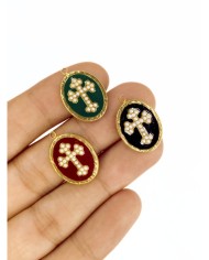 Çelik Mineli İncili Plaka Hac Kolye Bileklik Ucu Charm Yeşil 1 Adet