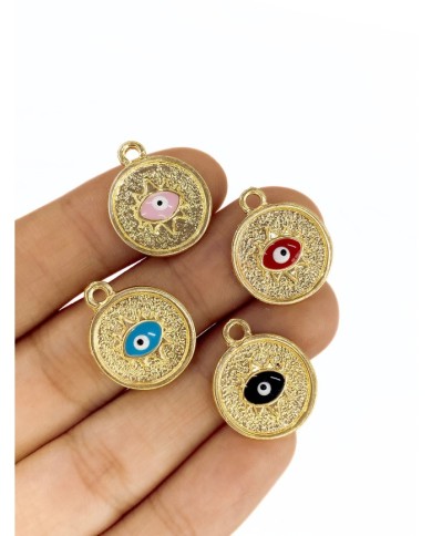 Pirinç Zirkon Mineli Plaka Nazar Göz Kolye Bileklik Ucu Charm Kırmızı 1 Adet