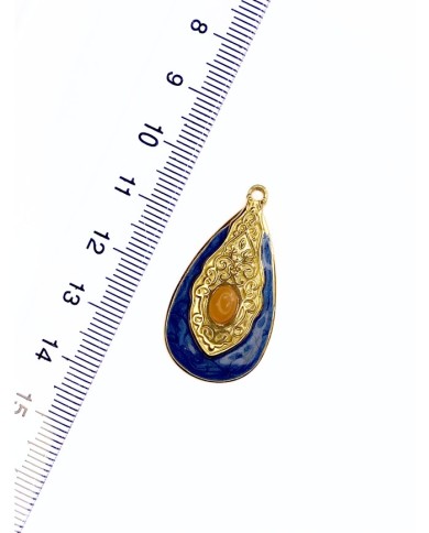 Çelik Mineli Taşlı Damla Plaka Kolye Bileklik Ucu Charm 1 Adet