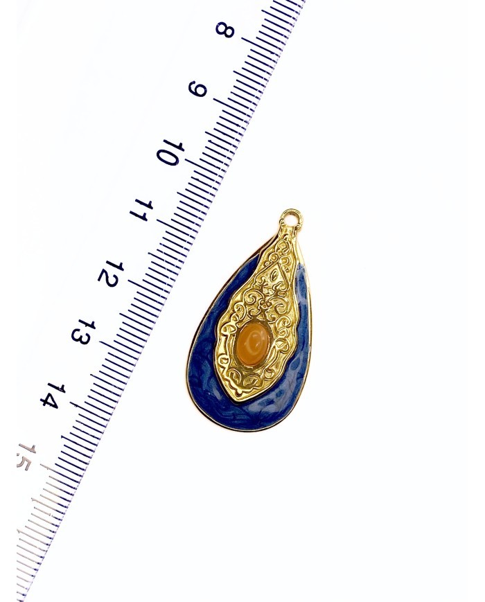 Çelik Mineli Taşlı Damla Plaka Kolye Bileklik Ucu Charm 1 Adet