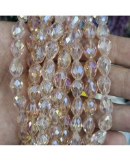8mm İpe Dizili Damla Kristal Boncuk Şeffaf Janjanlı Rose - 1 Dizi