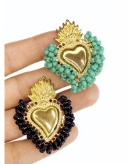 Çelik Mineli Boncuklu Kalp Kolye Bileklik Ucu Charm Siyah 1 Adet