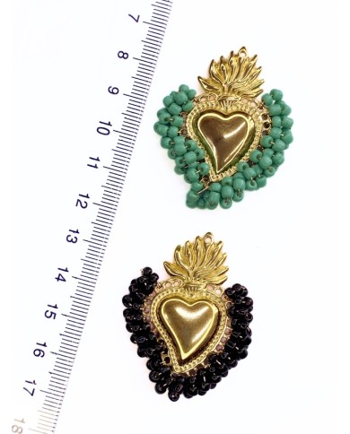 Çelik Mineli Boncuklu Kalp Kolye Bileklik Ucu Charm Siyah 1 Adet