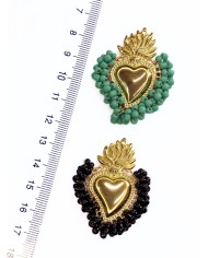 Çelik Mineli Boncuklu Kalp Kolye Bileklik Ucu Charm Siyah 1 Adet