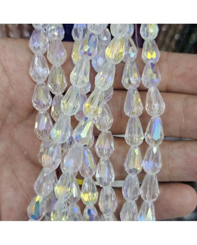 8mm İpe Dizili Damla Kristal Boncuk Şeffaf Janjanlı Beyaz - 1 Dizi