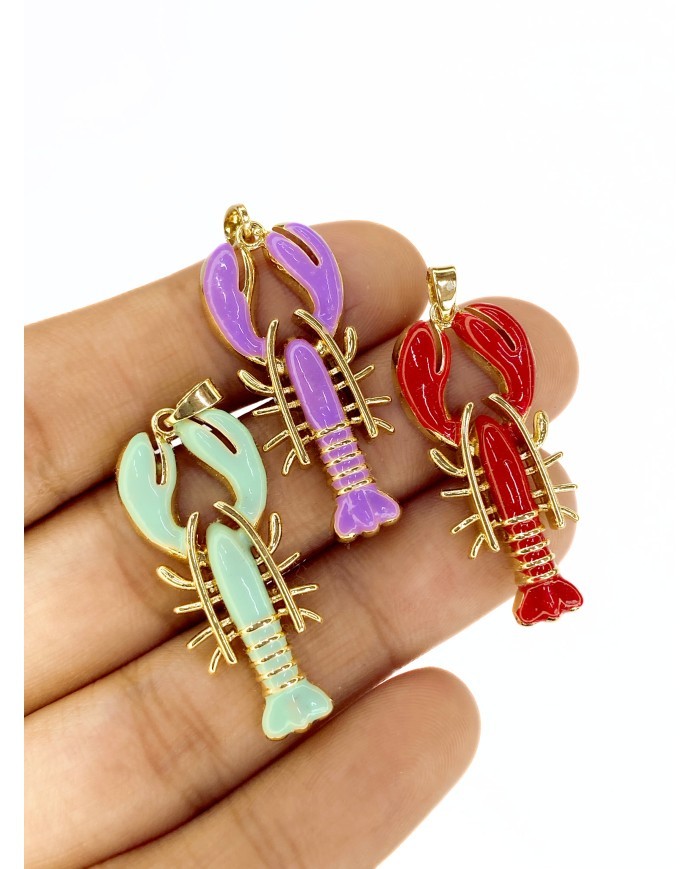 Pirinç Zirkon Mineli Istakoz Kolye Bileklik Ucu Charm Yeşil 1 Adet