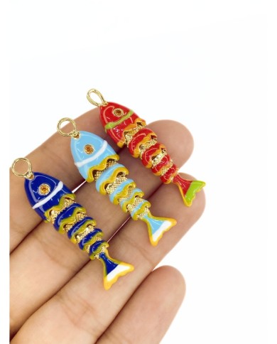 Pirinç Zirkon Mineli Oynar Balık Kolye Bileklik Ucu Charm Mavi 1 Adet