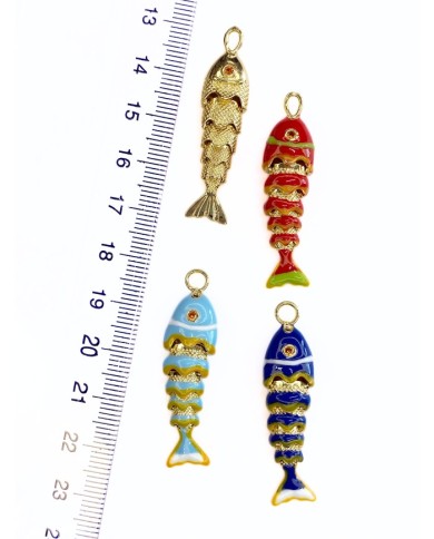 Pirinç Zirkon Mineli Oynar Balık Kolye Bileklik Ucu Charm Mavi 1 Adet