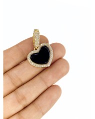 Pirinç Zirkon Mineli Taşlı Plaka Kalp Kolye Bileklik Ucu Charm 1 Adet