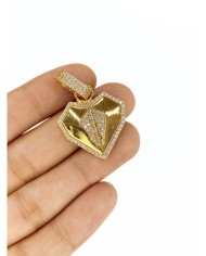 Pirinç Zirkon Mineli Taşlı Plaka Kalp Kolye Bileklik Ucu Charm 1 Adet