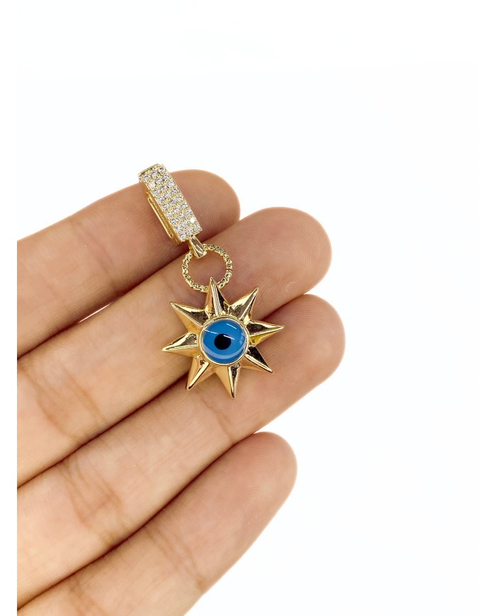 Pirinç Zirkon Mineli Plaka Yıldız Nazar Göz Kolye Bileklik Ucu Charm 1 Adet