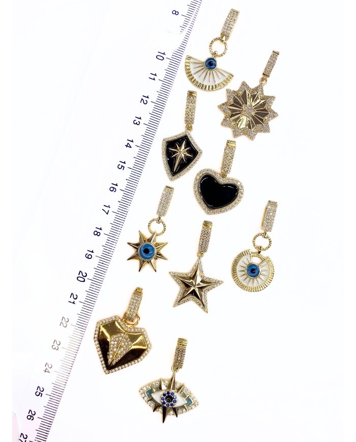 Pirinç Zirkon Mineli Plaka Yıldız Kolye Bileklik Ucu Charm 1 Adet