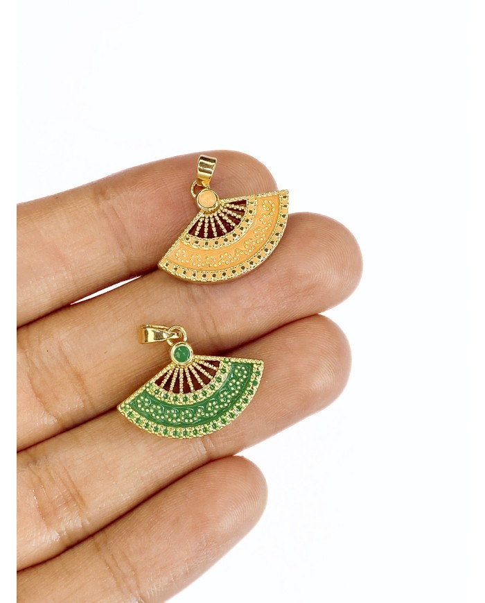 Pirinç Zirkon Mineli Yelpaze Kolye Bileklik Ucu Charm Sarı 1 Adet