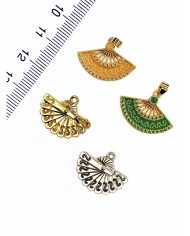 Pirinç Zirkon Mineli Yelpaze Kolye Bileklik Ucu Charm Yeşil 1 Adet