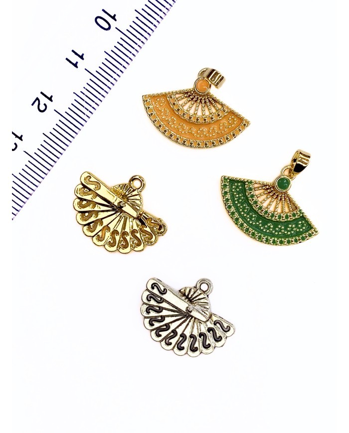 Pirinç Zirkon Mineli Yelpaze Kolye Bileklik Ucu Charm Gümüş 1 Adet