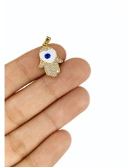 Pirinç Zirkon Taşlı Mineli Nazar Boncuklu Hamsa Kolye Bileklik Ucu Charm 1 Adet