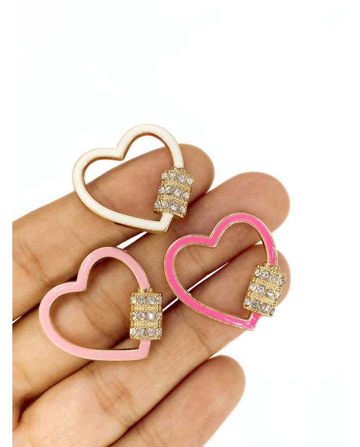 Pirinç Zirkon Taşlı Kalp Kolye Bileklik Ucu Charm Pembe 1 Adet