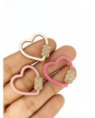 Pirinç Zirkon Taşlı Kalp Kolye Bileklik Ucu Charm Pembe 1 Adet