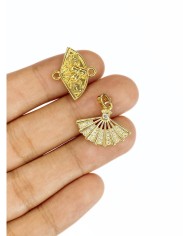 Pirinç Zirkon Taşlı Yelpaze Kolye Bileklik Ucu Charm 1 Adet