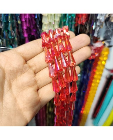 8x16mm İpe Dizili Deve Tabanı Huni Kristal Boncuk Şeffaf Kırmızı - 1 Dizi