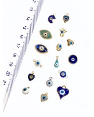 Pirinç Zirkon Mineli Yuvarlak Çift Girişli Nazar Boncuğu Kolye Bileklik Ucu Charm Lacivert 1 Adet