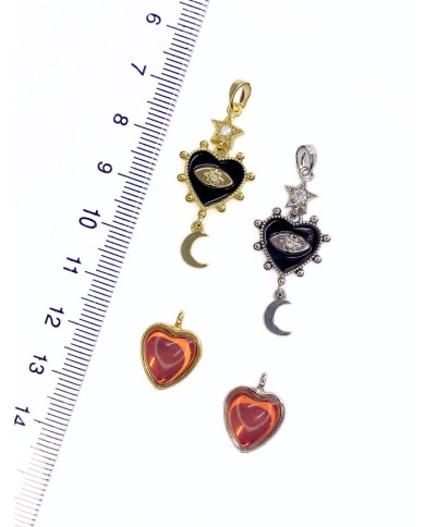 Pirinç Zirkon Taşlı Sallantılı Kalp Kolye Bileklik Ucu Charm Gümüş 1 Adet