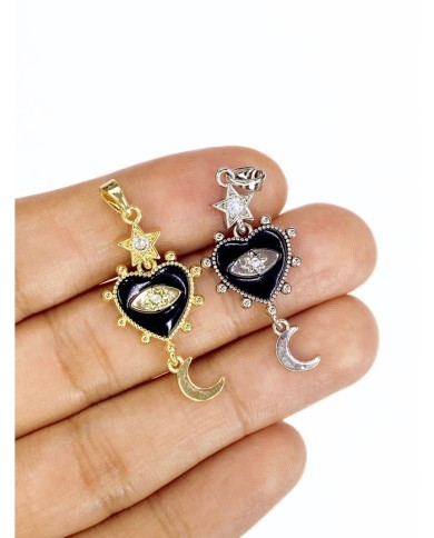 Pirinç Zirkon Taşlı Sallantılı Kalp Kolye Bileklik Ucu Charm Gümüş 1 Adet