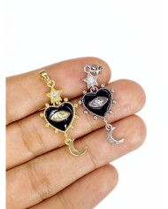 Pirinç Zirkon Taşlı Sallantılı Kalp Kolye Bileklik Ucu Charm Gümüş 1 Adet