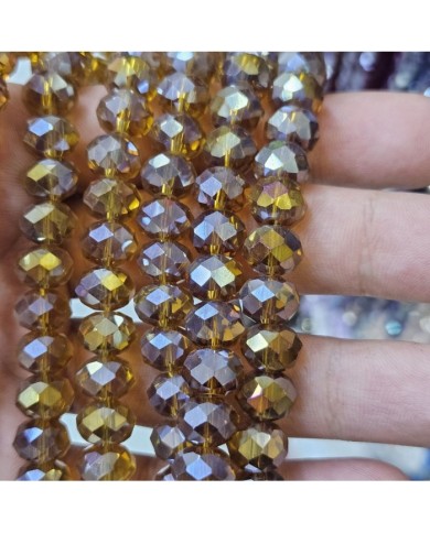 5 Adet İpe Dizili Yuvarlak Kristal Boncuk - Janjanlı Şeffaf Gold - 10mm